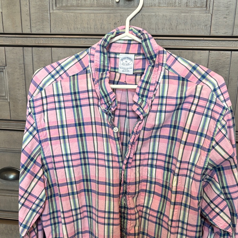 Brooks Brothers Pink and Blue Plaid Men's Shirt